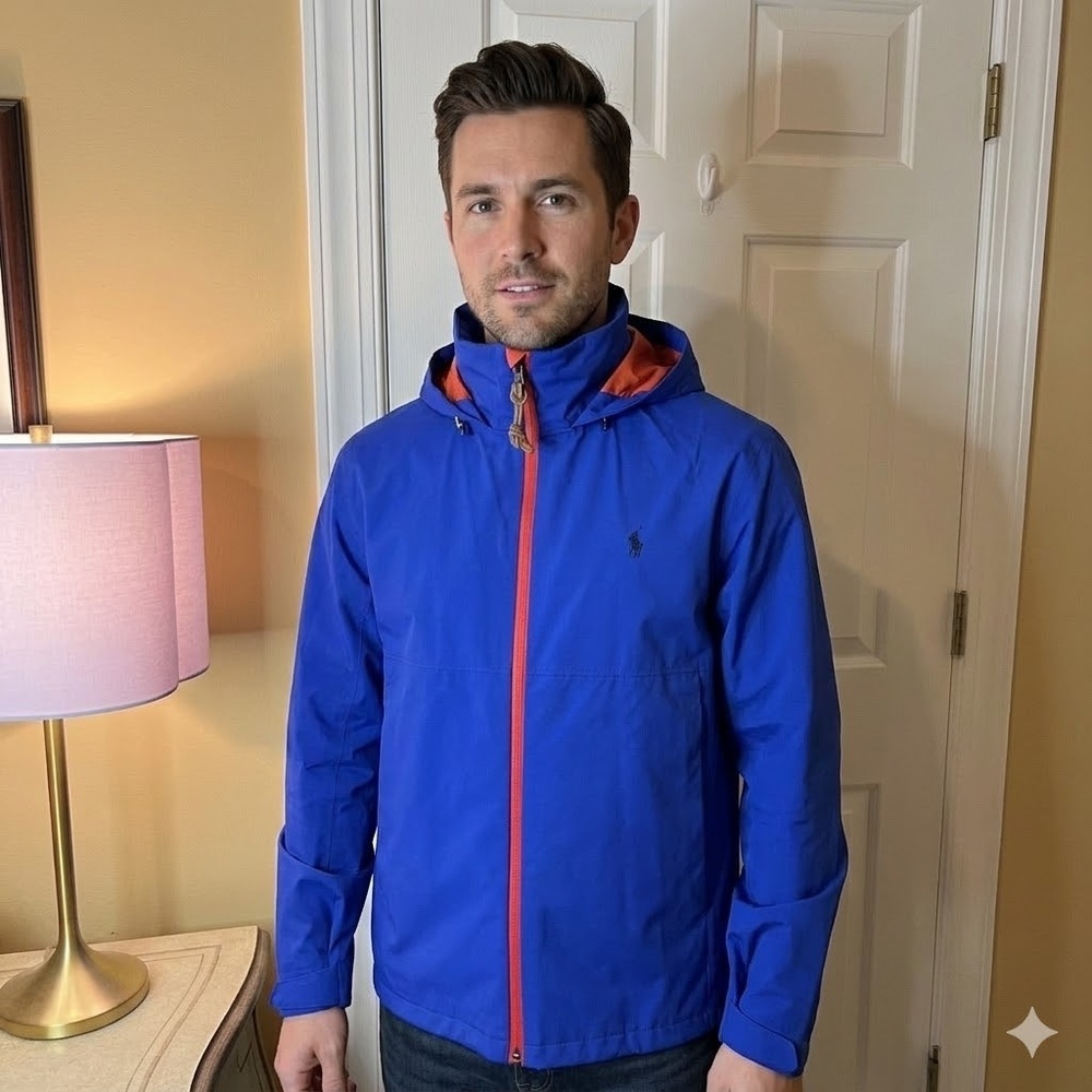 NEW Men's Polo Ralph Lauren Performance Rain Jacket Windbreaker Blue Size MEDIUM
